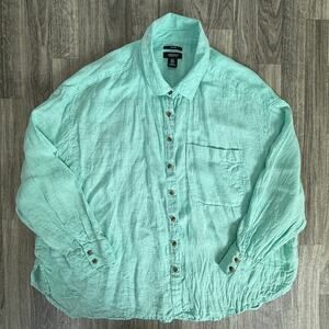 Jones & Co 100% Linen Button Up Shirt Mint Green Long Sleeve Casual Mens XL